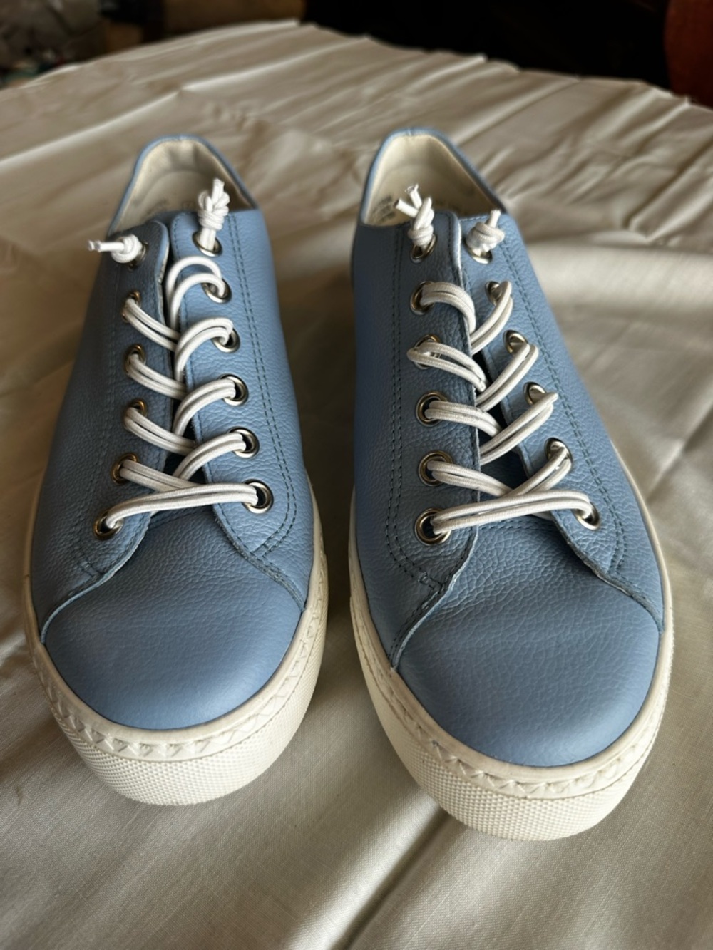 Paul Green Light Blue Leather Lace-Up Sneakers